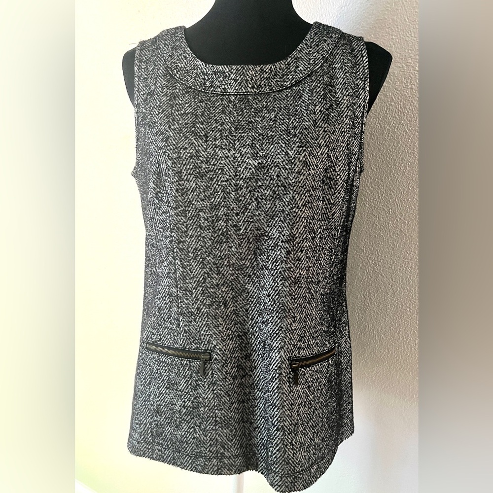 CAbi Black and White Textured Top